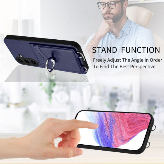 For Samsung Galaxy S24+ 5G R20 Ring Card Holder Phone Case(Blue)