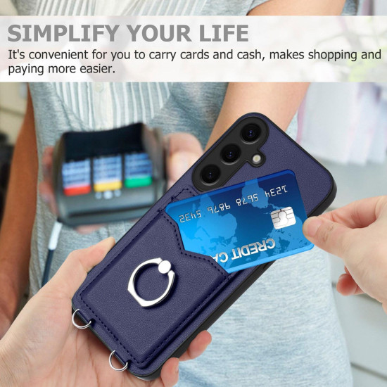 For Samsung Galaxy S24+ 5G R20 Ring Card Holder Phone Case(Blue)