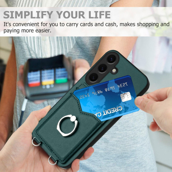 For Samsung Galaxy S24+ 5G R20 Ring Card Holder Phone Case(Green)