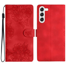 For Samsung Galaxy S24+ 5G Cherry Blossom Butterfly Skin Feel Embossed PU Phone Case(Red)