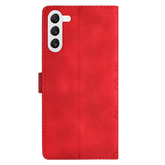 For Samsung Galaxy S24+ 5G Cherry Blossom Butterfly Skin Feel Embossed PU Phone Case(Red)