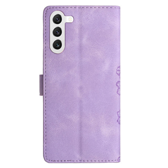 For Samsung Galaxy S24+ 5G Cherry Blossom Butterfly Skin Feel Embossed PU Phone Case(Purple)