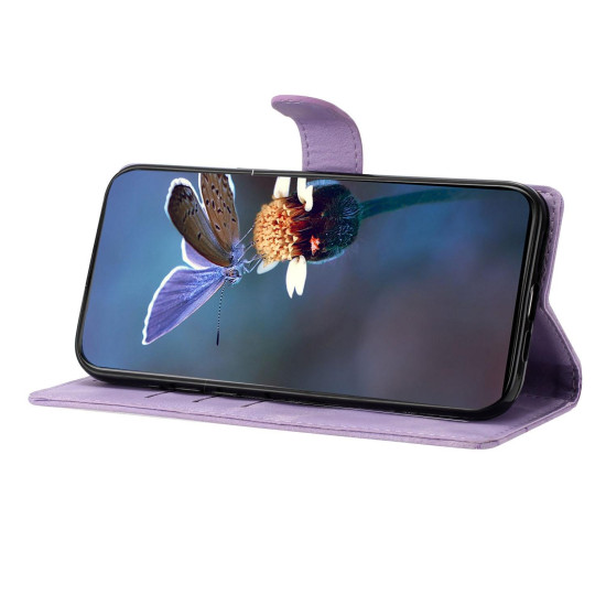 For Samsung Galaxy S24+ 5G Cherry Blossom Butterfly Skin Feel Embossed PU Phone Case(Purple)