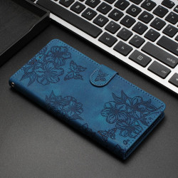 For Samsung Galaxy S24+ 5G Cherry Blossom Butterfly Skin Feel Embossed PU Phone Case(Blue)