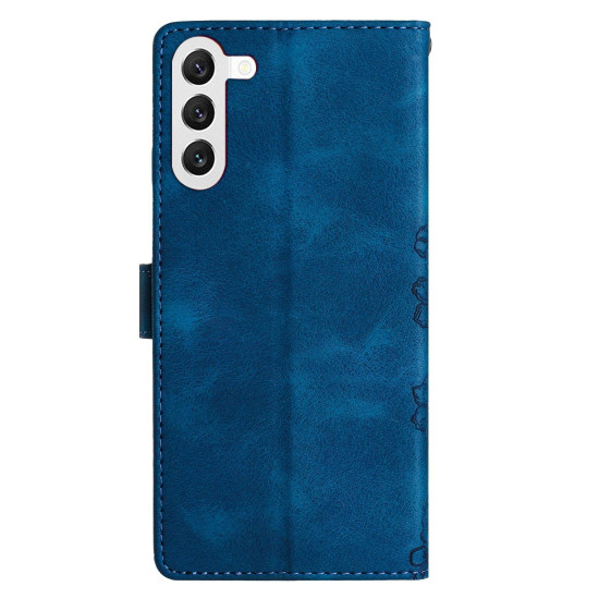 For Samsung Galaxy S24+ 5G Cherry Blossom Butterfly Skin Feel Embossed PU Phone Case(Blue)