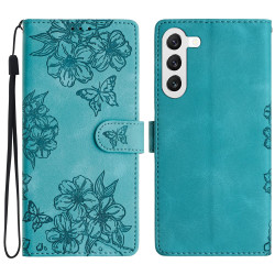 For Samsung Galaxy S24+ 5G Cherry Blossom Butterfly Skin Feel Embossed PU Phone Case(Green)