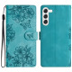 For Samsung Galaxy S24+ 5G Cherry Blossom Butterfly Skin Feel Embossed PU Phone Case(Green)