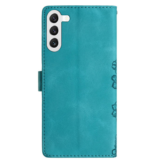 For Samsung Galaxy S24+ 5G Cherry Blossom Butterfly Skin Feel Embossed PU Phone Case(Green)