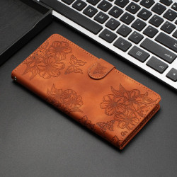 For Samsung Galaxy S24+ 5G Cherry Blossom Butterfly Skin Feel Embossed PU Phone Case(Brown)