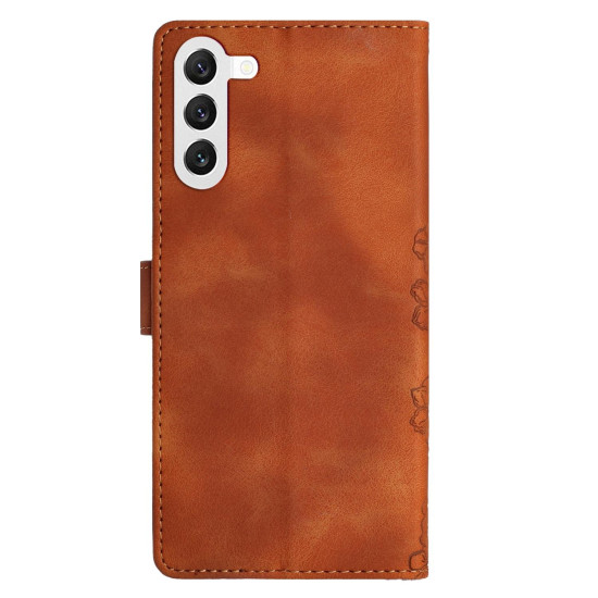 For Samsung Galaxy S24+ 5G Cherry Blossom Butterfly Skin Feel Embossed PU Phone Case(Brown)