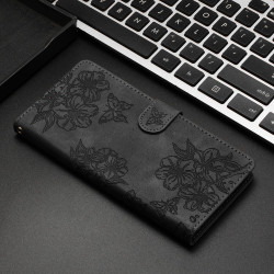 For Samsung Galaxy S24+ 5G Cherry Blossom Butterfly Skin Feel Embossed PU Phone Case(Black)