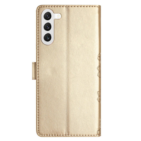 For Samsung Galaxy S24+ 5G Cherry Blossom Butterfly Skin Feel Embossed PU Phone Case(Gold)