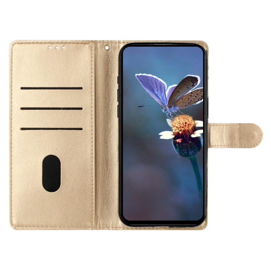 For Samsung Galaxy S24+ 5G Cherry Blossom Butterfly Skin Feel Embossed PU Phone Case(Gold)