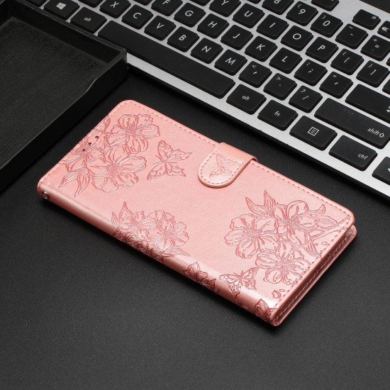 For Samsung Galaxy S24+ 5G Cherry Blossom Butterfly Skin Feel Embossed PU Phone Case(Rose Gold)
