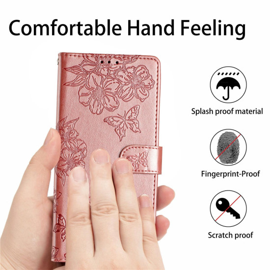 For Samsung Galaxy S24+ 5G Cherry Blossom Butterfly Skin Feel Embossed PU Phone Case(Rose Gold)
