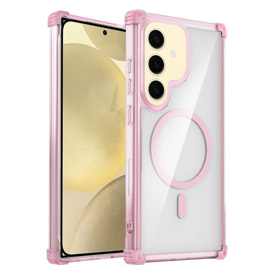 For Samsung Galaxy S24+ 5G Transparent MagSafe Magnetic Phone Case(Pink)
