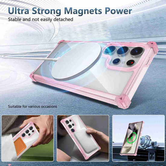 For Samsung Galaxy S24+ 5G Transparent MagSafe Magnetic Phone Case(Pink)