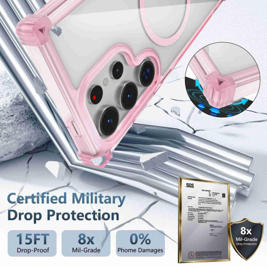 For Samsung Galaxy S24+ 5G Transparent MagSafe Magnetic Phone Case(Pink)