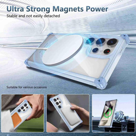 For Samsung Galaxy S24+ 5G Transparent MagSafe Magnetic Phone Case(Blue)