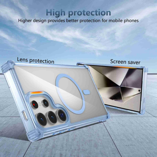 For Samsung Galaxy S24+ 5G Transparent MagSafe Magnetic Phone Case(Blue)