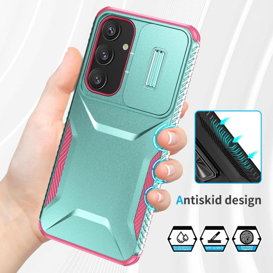 For Samsung Galaxy S25+ 5G / S24+ 5G Sliding Camshield Phone Case(Grey Green + Pink)