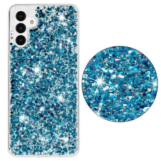 For Samsung Galaxy S23+ 5G Transparent Frame Glitter Powder TPU Phone Case(Blue)