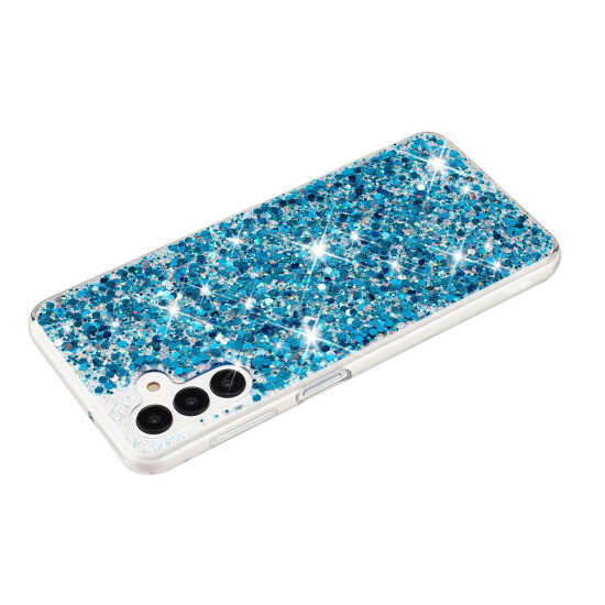 For Samsung Galaxy S23+ 5G Transparent Frame Glitter Powder TPU Phone Case(Blue)