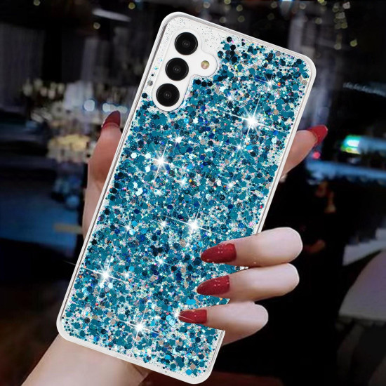 For Samsung Galaxy S23+ 5G Transparent Frame Glitter Powder TPU Phone Case(Blue)