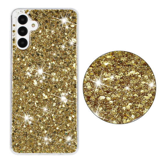 For Samsung Galaxy S23+ 5G Transparent Frame Glitter Powder TPU Phone Case(Gold)