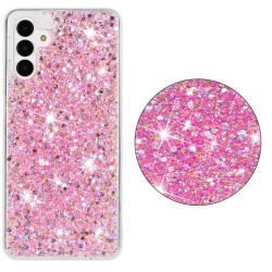 For Samsung Galaxy S24+ 5G Transparent Frame Glitter Powder TPU Phone Case(Pink)
