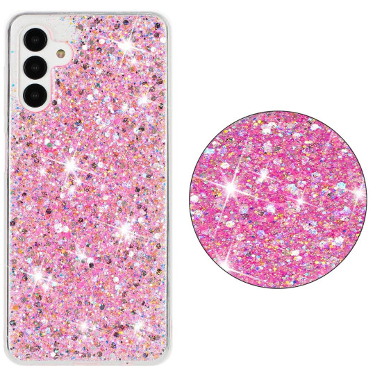 For Samsung Galaxy S24+ 5G Transparent Frame Glitter Powder TPU Phone Case(Pink)