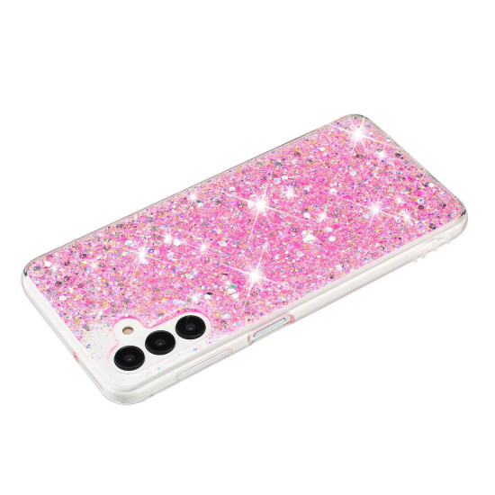 For Samsung Galaxy S24+ 5G Transparent Frame Glitter Powder TPU Phone Case(Pink)
