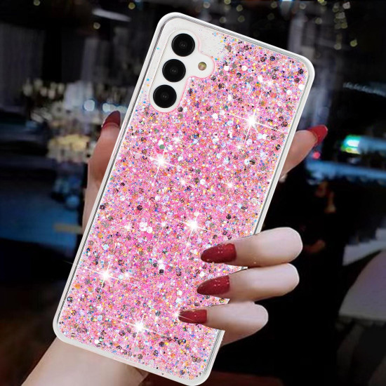 For Samsung Galaxy S24+ 5G Transparent Frame Glitter Powder TPU Phone Case(Pink)