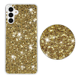 For Samsung Galaxy S24+ 5G Transparent Frame Glitter Powder TPU Phone Case(Gold)