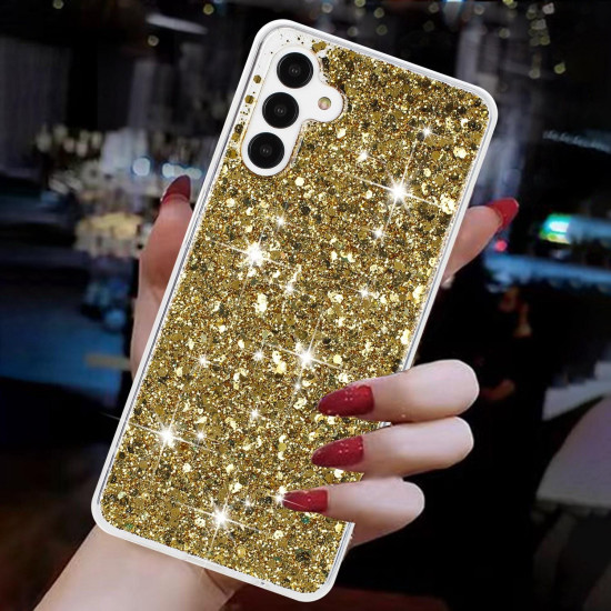 For Samsung Galaxy S24+ 5G Transparent Frame Glitter Powder TPU Phone Case(Gold)