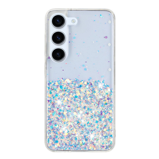 For Samsung Galaxy S23+ 5G Transparent Frame Noctilucent Glitter Powder TPU Phone Case(White)