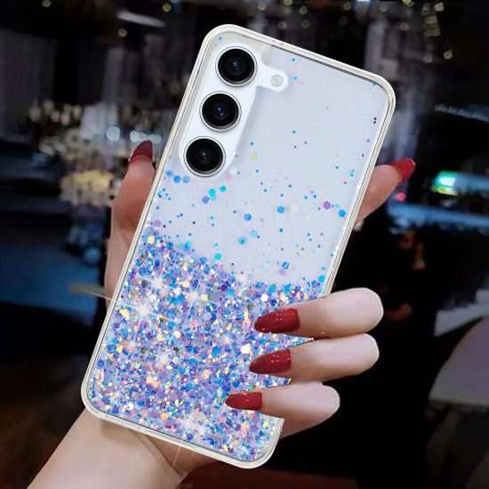 For Samsung Galaxy S23+ 5G Transparent Frame Noctilucent Glitter Powder TPU Phone Case(Purple)