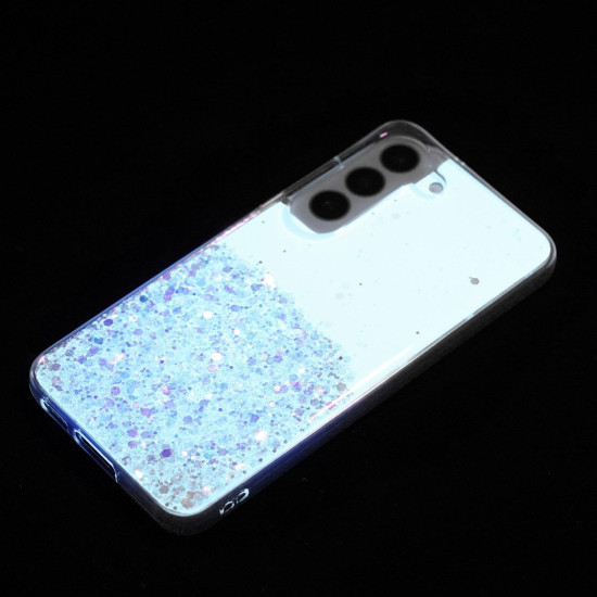 For Samsung Galaxy S24+ 5G Transparent Frame Noctilucent Glitter Powder TPU Phone Case(White)