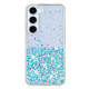 For Samsung Galaxy S24+ 5G Transparent Frame Noctilucent Glitter Powder TPU Phone Case(Blue)