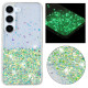 For Samsung Galaxy S24+ 5G Transparent Frame Noctilucent Glitter Powder TPU Phone Case(Green)