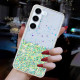 For Samsung Galaxy S24+ 5G Transparent Frame Noctilucent Glitter Powder TPU Phone Case(Green)