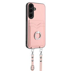 For Samsung Galaxy S24+ 5G R20 Crossbody Rope Ring Card Holder Phone Case(Pink)