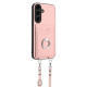 For Samsung Galaxy S24+ 5G R20 Crossbody Rope Ring Card Holder Phone Case(Pink)