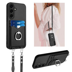 For Samsung Galaxy S24+ 5G R20 Crossbody Rope Ring Card Holder Phone Case(Black)