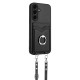 For Samsung Galaxy S24+ 5G R20 Crossbody Rope Ring Card Holder Phone Case(Black)