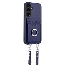 For Samsung Galaxy S24+ 5G R20 Crossbody Rope Ring Card Holder Phone Case(Blue)