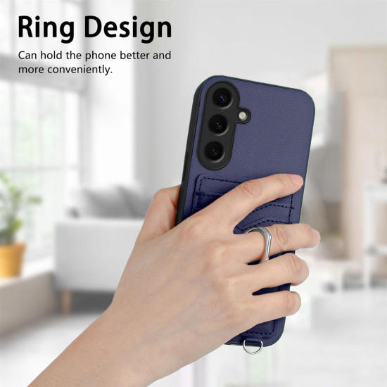 For Samsung Galaxy S24+ 5G R20 Crossbody Rope Ring Card Holder Phone Case(Blue)