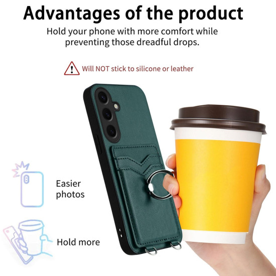 For Samsung Galaxy S24+ 5G R20 Crossbody Rope Ring Card Holder Phone Case(Green)