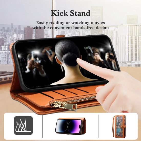 For Samsung Galaxy S24+ 5G ESEBLE Star Series Lanyard Zipper Wallet RFID Leather Case(Brown)