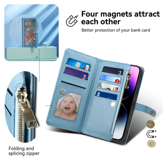 For Samsung Galaxy S24+ 5G ESEBLE Star Series Lanyard Zipper Wallet RFID Leather Case(Blue)